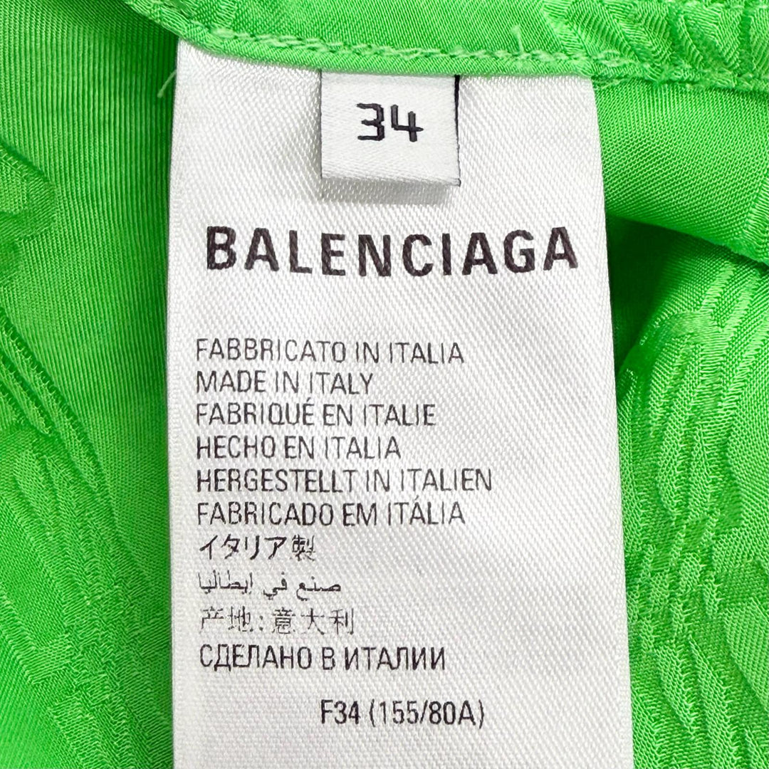 未使用品△BALENCIAGA バレンシアガ 2022年 704446 BBモノグラム カシュクール風 長袖 シャツ ワンピース グリーン 34 イタリア製 正規品