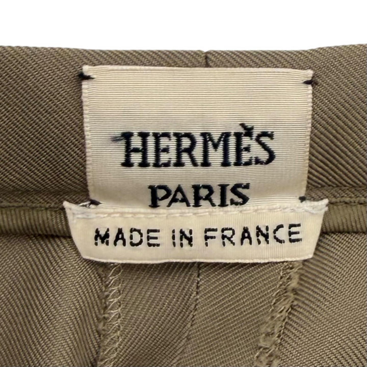 極美品★HERMES エルメス シルク100％ ジョッキーパンツ スラックス ボトムス カーキ FR 40 フランス製 正規品 レディース