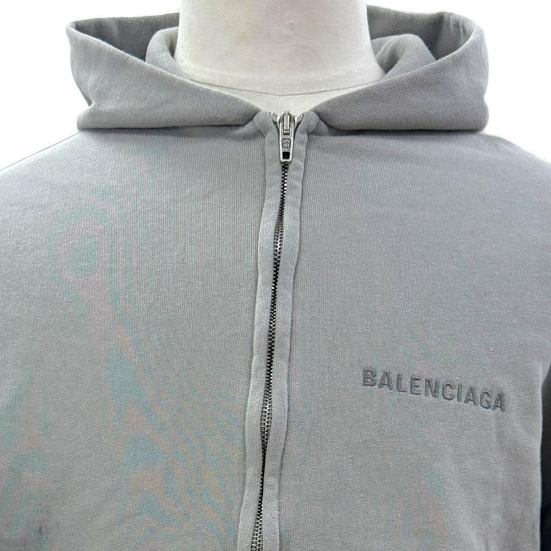 極美品▼BALENCIAGA バレンシアガ 26SS 803264 ペイント加工 ロゴ刺繍 フーディ レギュラーフィット ZIPUP パーカー グレー XS 正規品
