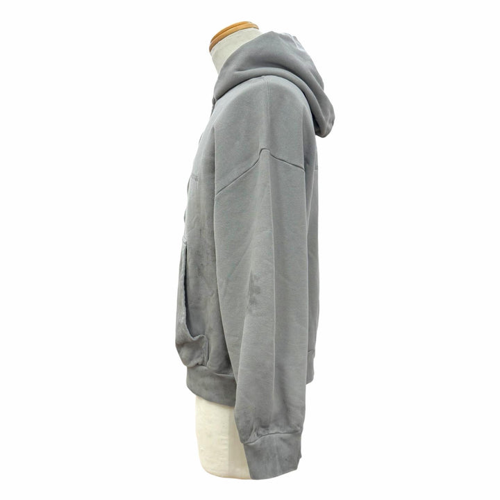極美品▼BALENCIAGA バレンシアガ 26SS 803264 ペイント加工 ロゴ刺繍 フーディ レギュラーフィット ZIPUP パーカー グレー XS 正規品