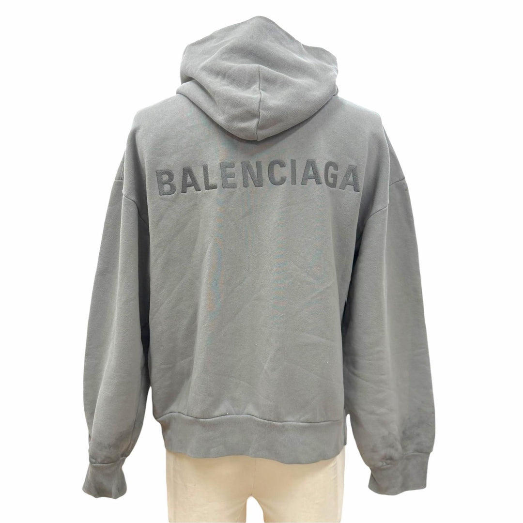 極美品▼BALENCIAGA バレンシアガ 26SS 803264 ペイント加工 ロゴ刺繍 フーディ レギュラーフィット ZIPUP パーカー グレー XS 正規品