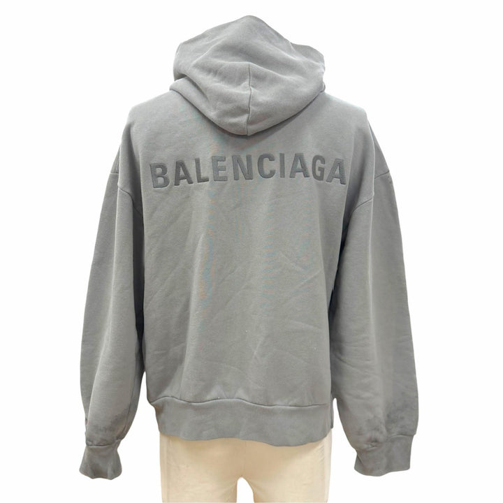 極美品▼BALENCIAGA バレンシアガ 26SS 803264 ペイント加工 ロゴ刺繍 フーディ レギュラーフィット ZIPUP パーカー グレー XS 正規品