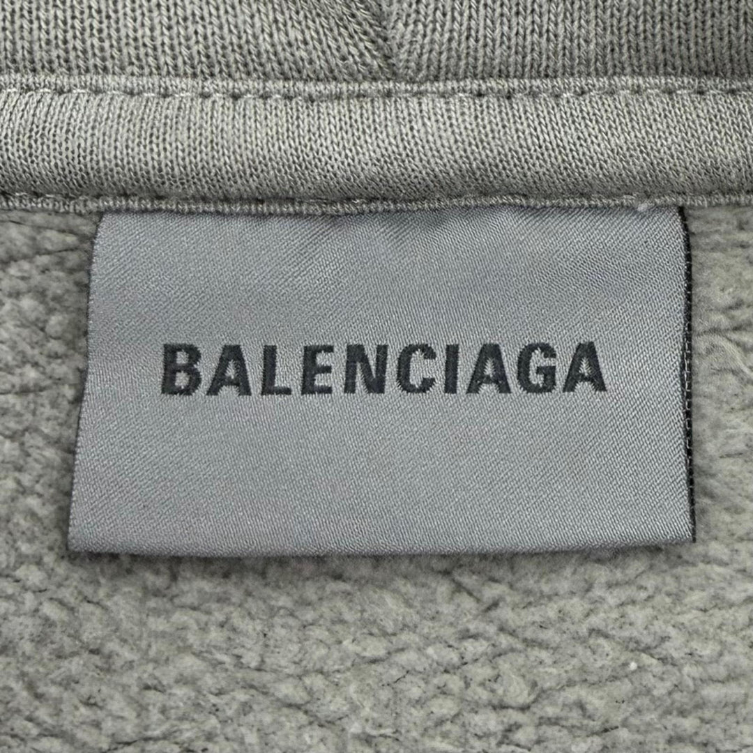 極美品▼BALENCIAGA バレンシアガ 26SS 803264 ペイント加工 ロゴ刺繍 フーディ レギュラーフィット ZIPUP パーカー グレー XS 正規品