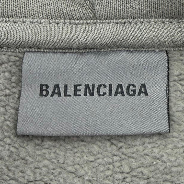 極美品▼BALENCIAGA バレンシアガ 26SS 803264 ペイント加工 ロゴ刺繍 フーディ レギュラーフィット ZIPUP パーカー グレー XS 正規品