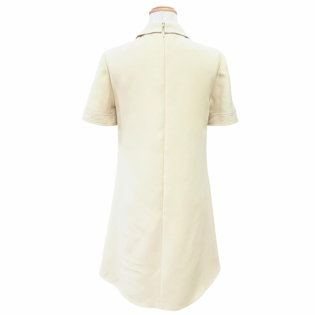 美品△GUCCI グッチ 661672 シルク ウール GGロゴボタン GGロゴチェーン 半袖ワンピース ベージュ ゴールド金具 IT 36 イタリア製 正規品