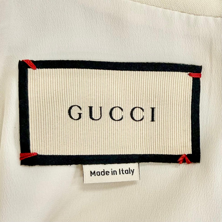 美品△GUCCI グッチ 661672 シルク ウール GGロゴボタン GGロゴチェーン 半袖ワンピース ベージュ ゴールド金具 IT 36 イタリア製 正規品