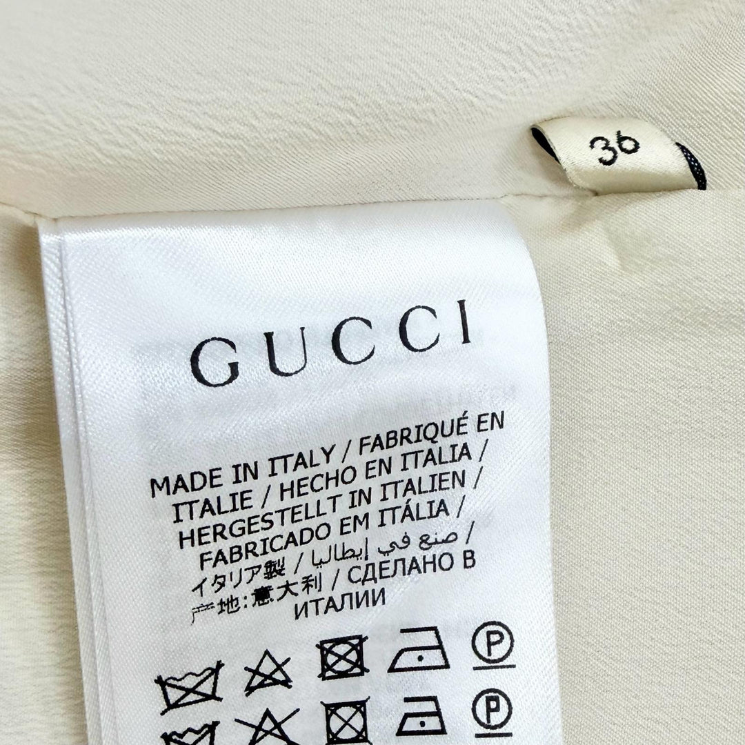 美品△GUCCI グッチ 661672 シルク ウール GGロゴボタン GGロゴチェーン 半袖ワンピース ベージュ ゴールド金具 IT 36 イタリア製 正規品