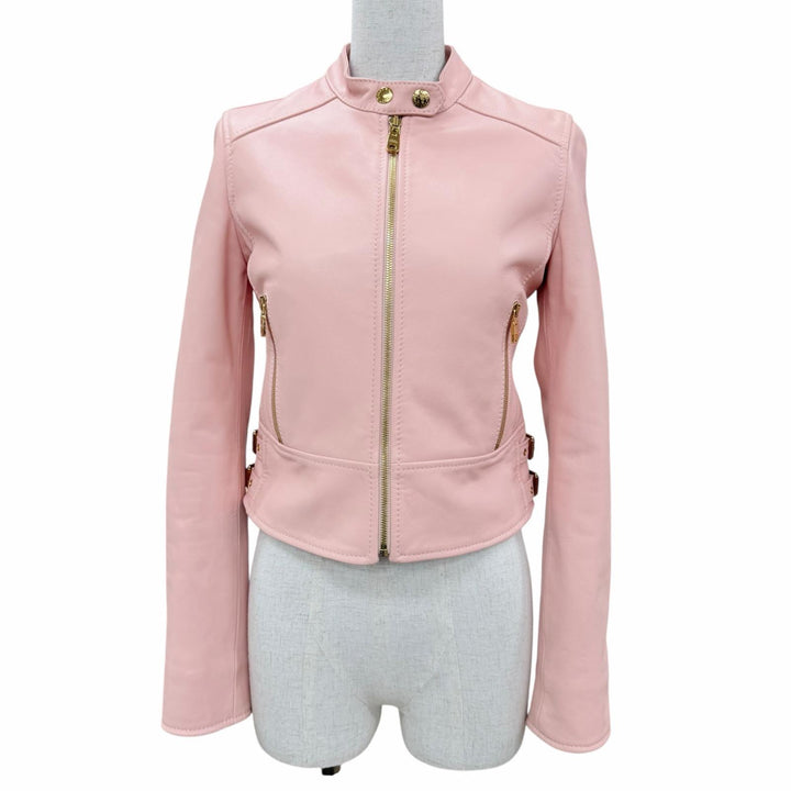 極美品☆DOLCE&amp;GABBANA ドルチェ＆ガッバーナ F9F13L 羊革 ZIP UP レザージャケット ピンク IT 36 イタリア製 正規品 ハンガー付き
