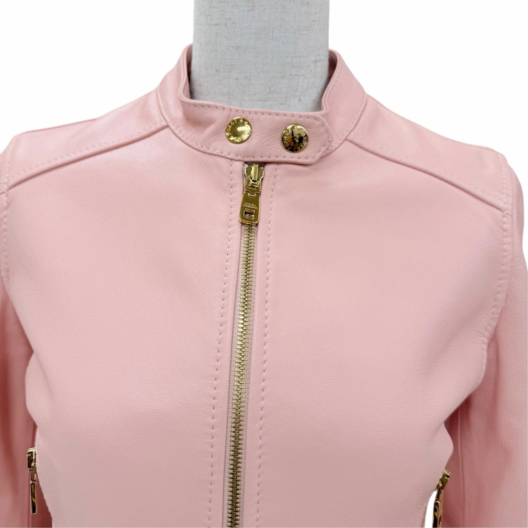 極美品☆DOLCE&amp;GABBANA ドルチェ＆ガッバーナ F9F13L 羊革 ZIP UP レザージャケット ピンク IT 36 イタリア製 正規品 ハンガー付き