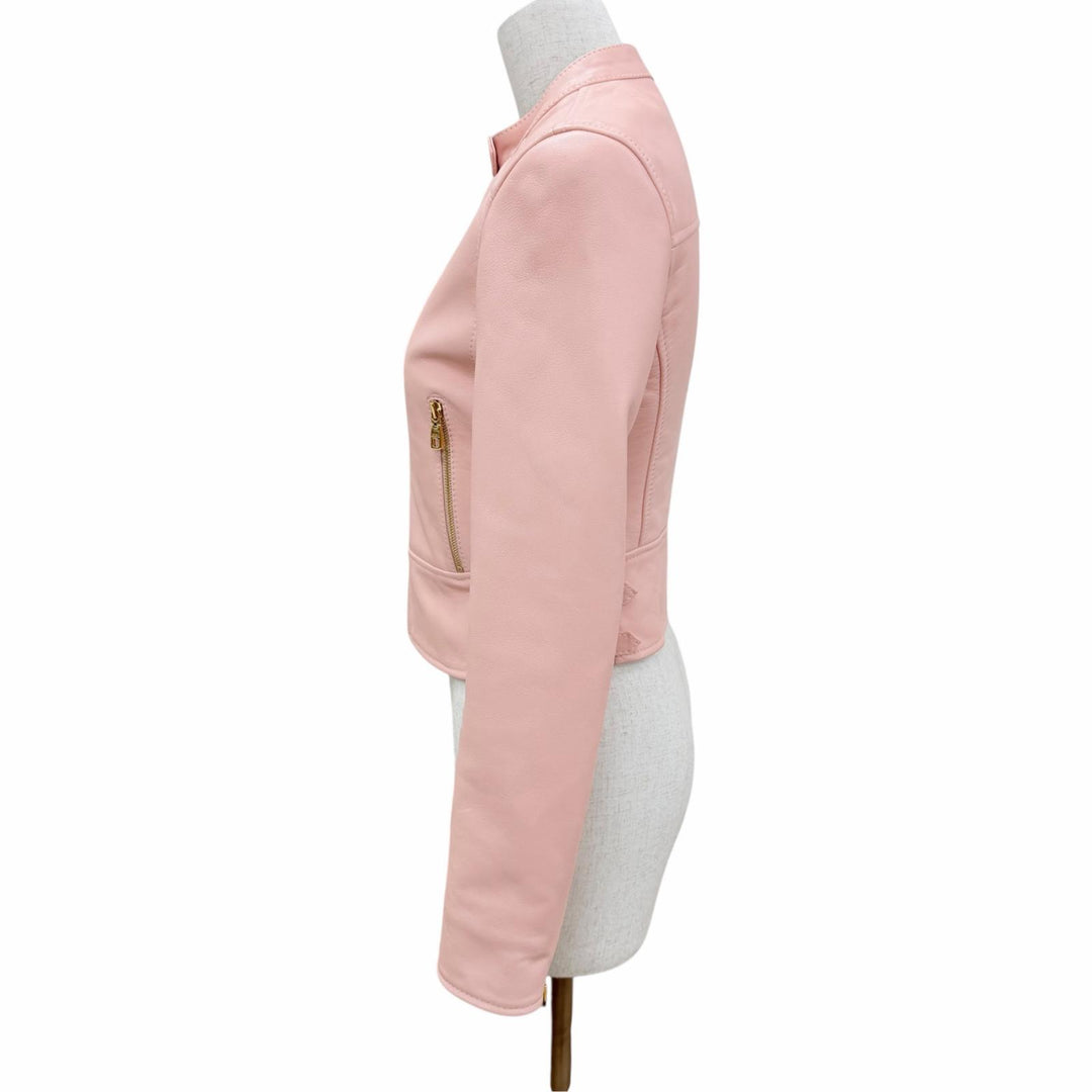 極美品☆DOLCE&amp;GABBANA ドルチェ＆ガッバーナ F9F13L 羊革 ZIP UP レザージャケット ピンク IT 36 イタリア製 正規品 ハンガー付き