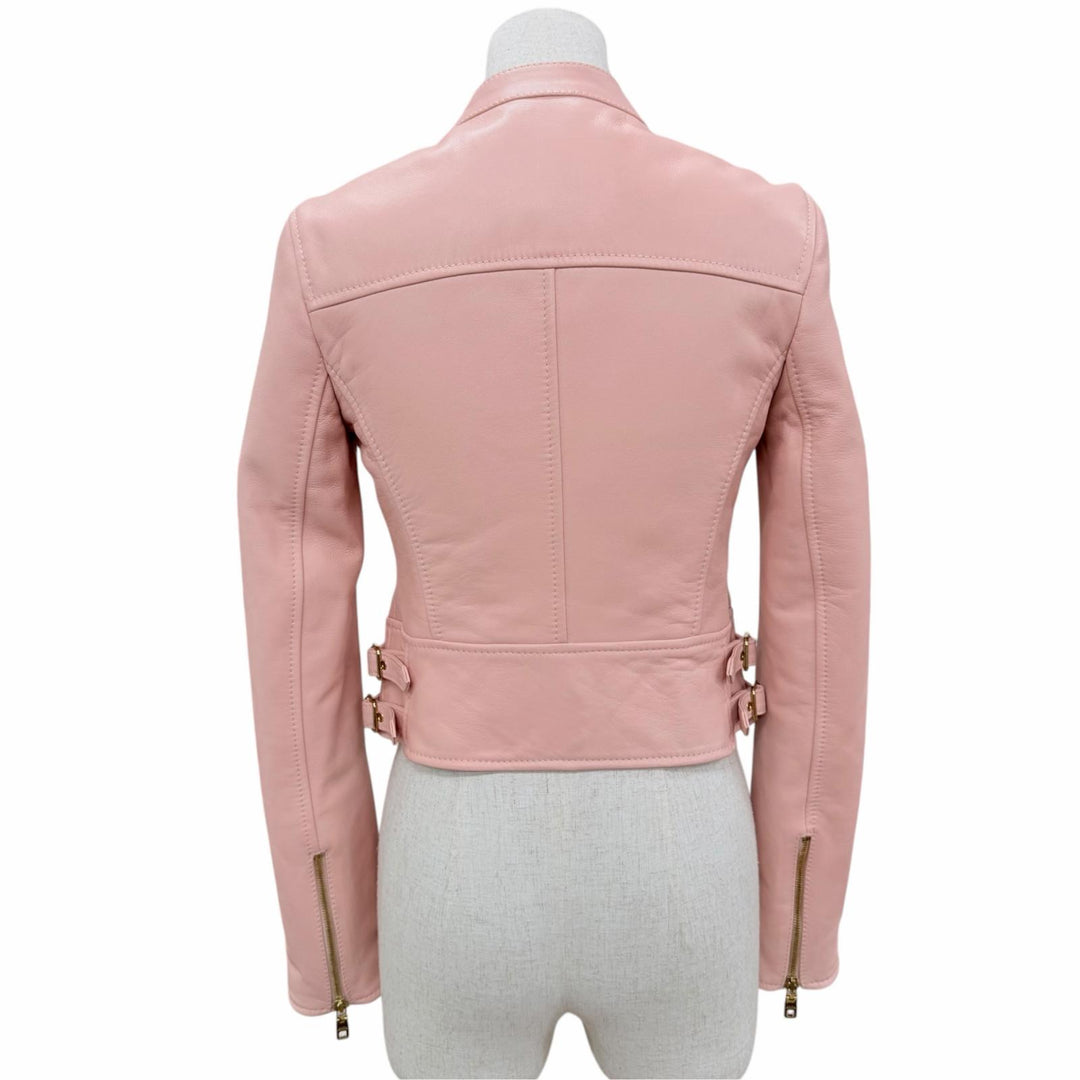 極美品☆DOLCE&amp;GABBANA ドルチェ＆ガッバーナ F9F13L 羊革 ZIP UP レザージャケット ピンク IT 36 イタリア製 正規品 ハンガー付き