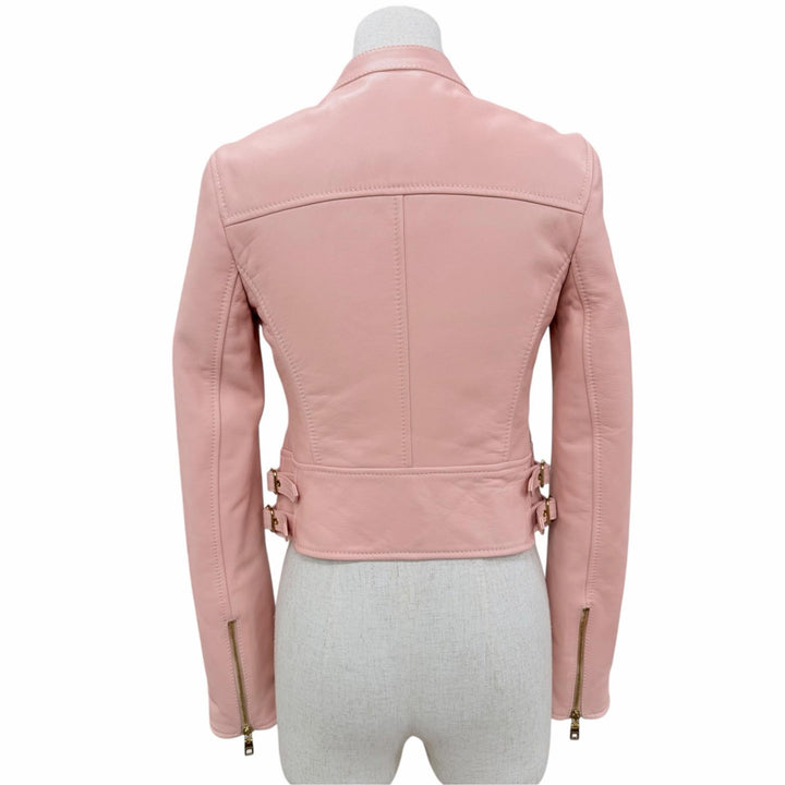極美品☆DOLCE&amp;GABBANA ドルチェ＆ガッバーナ F9F13L 羊革 ZIP UP レザージャケット ピンク IT 36 イタリア製 正規品 ハンガー付き