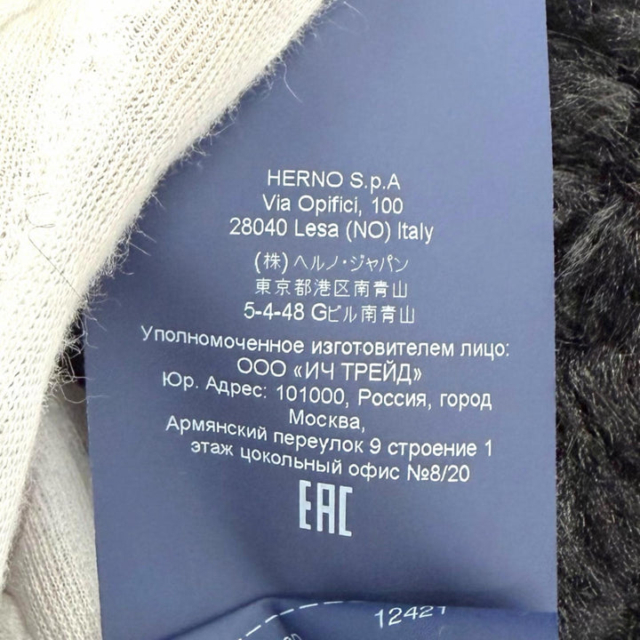 極美△Herno ヘルノ CA000439D カーリーコート 裏地総柄 テーラードカラー セミロング エコファー コート ブラック 42 正規品 レディース