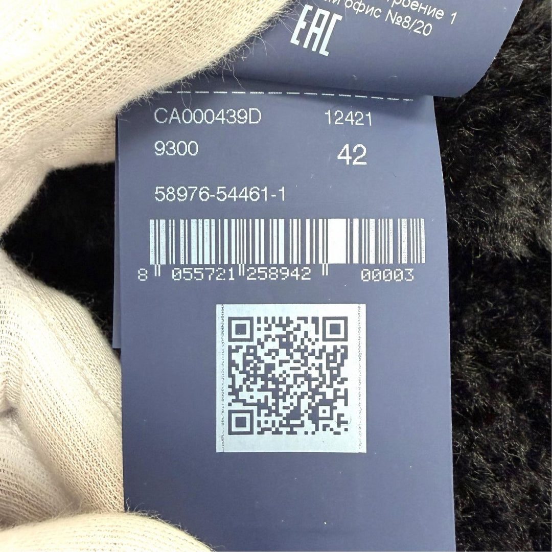 極美△Herno ヘルノ CA000439D カーリーコート 裏地総柄 テーラードカラー セミロング エコファー コート ブラック 42 正規品 レディース