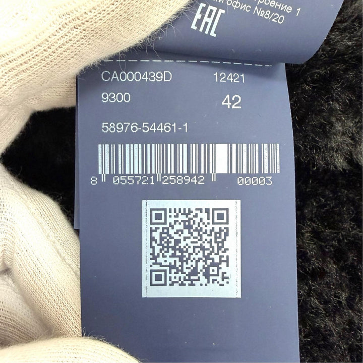 極美△Herno ヘルノ CA000439D カーリーコート 裏地総柄 テーラードカラー セミロング エコファー コート ブラック 42 正規品 レディース