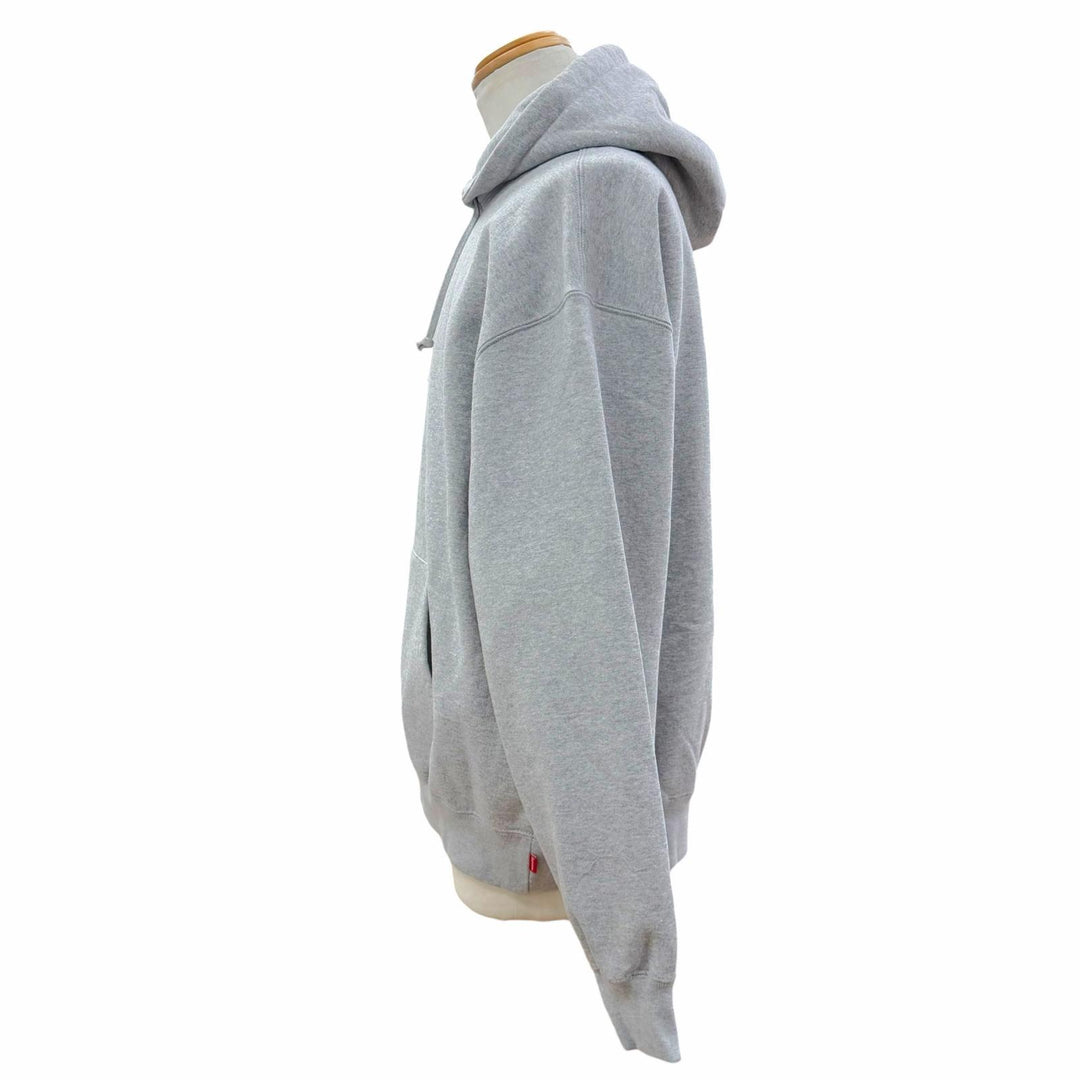 極美品▼Supreme シュプリーム 24AW Satin Applique Hooded Sweatshirt バックロゴ プルオーバー パーカー グレー L 正規品 メンズ