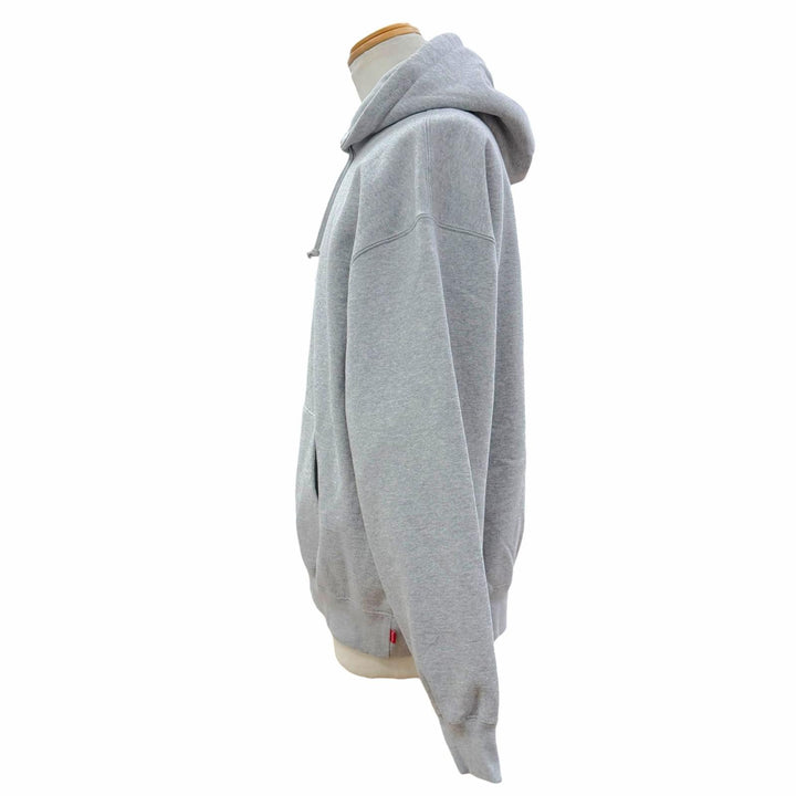 極美品▼Supreme シュプリーム 24AW Satin Applique Hooded Sweatshirt バックロゴ プルオーバー パーカー グレー L 正規品 メンズ