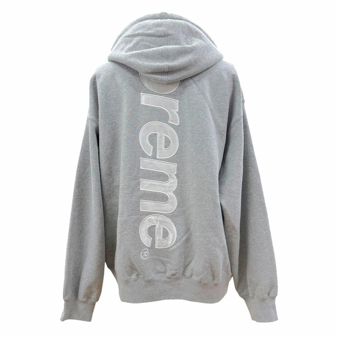 極美品▼Supreme シュプリーム 24AW Satin Applique Hooded Sweatshirt バックロゴ プルオーバー パーカー グレー L 正規品 メンズ