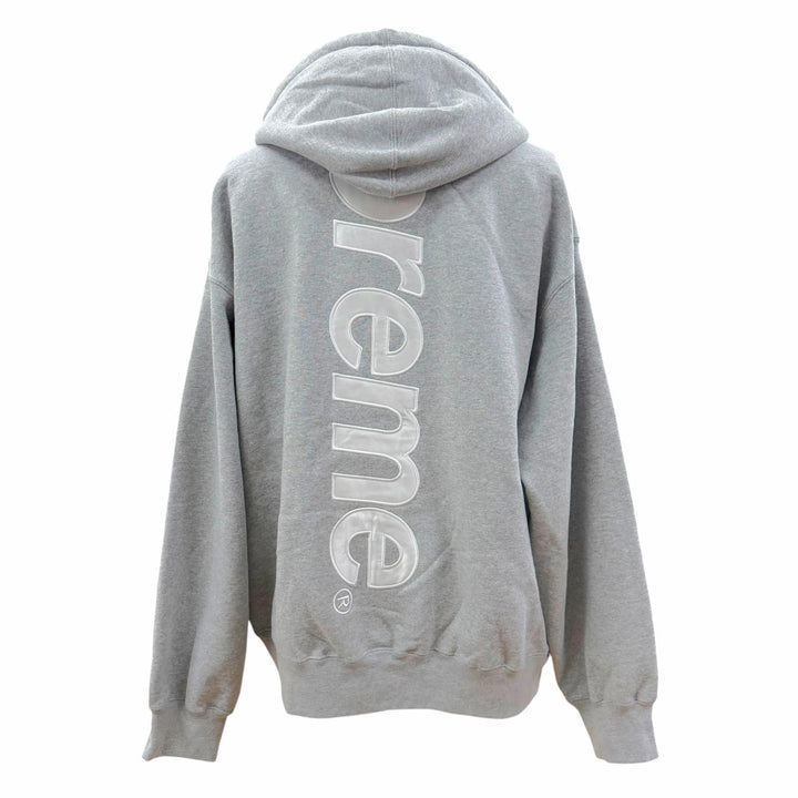 極美品▼Supreme シュプリーム 24AW Satin Applique Hooded Sweatshirt バックロゴ プルオーバー パーカー グレー L 正規品 メンズ