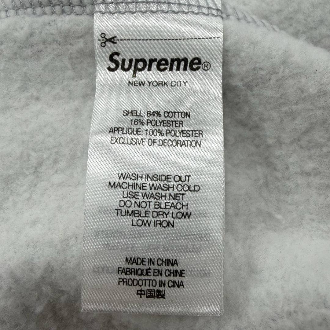 極美品▼Supreme シュプリーム 24AW Satin Applique Hooded Sweatshirt バックロゴ プルオーバー パーカー グレー L 正規品 メンズ