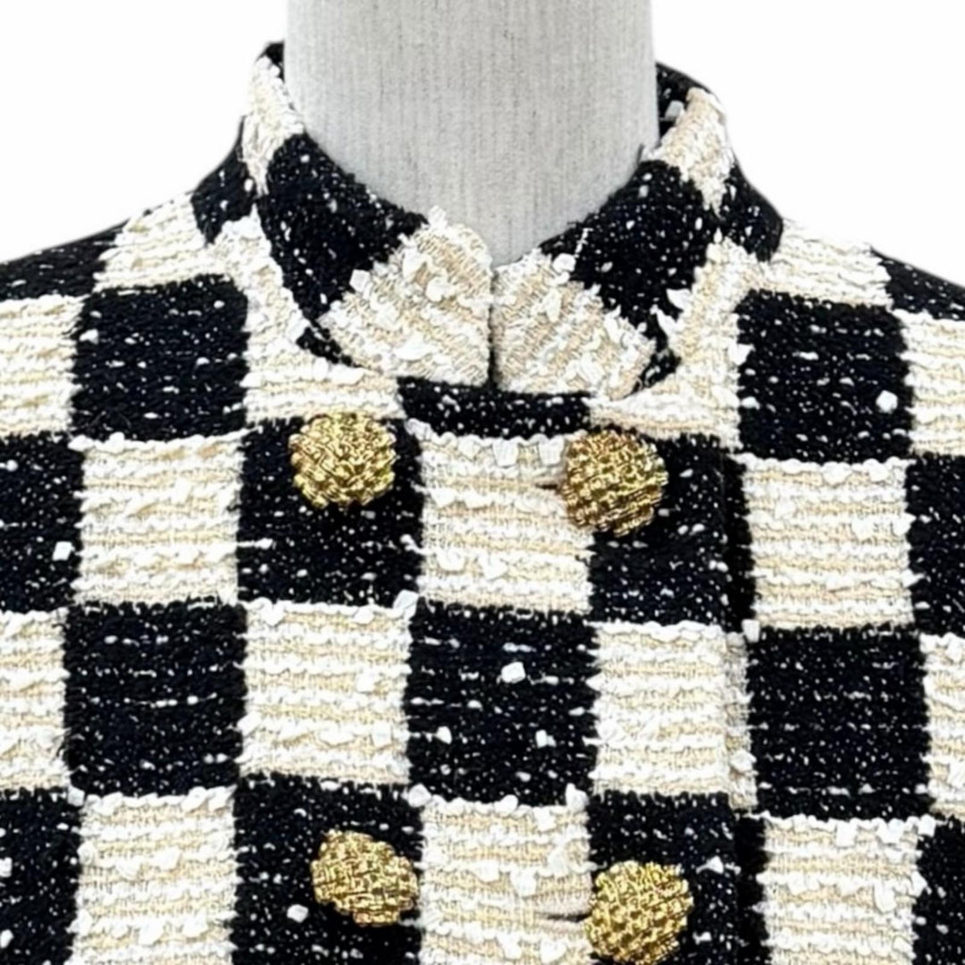 未使用品★GUCCI グッチ 652261 ブロックチェック リボンツイード ショートスリーブ ジャケット ブラック アイボリー IT 40 正規品
