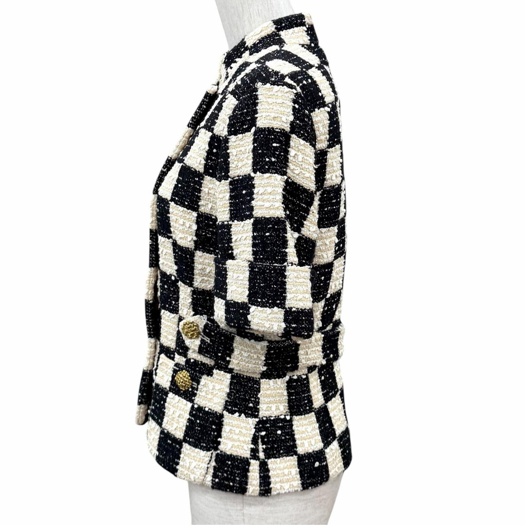 未使用品★GUCCI グッチ 652261 ブロックチェック リボンツイード ショートスリーブ ジャケット ブラック アイボリー IT 40 正規品