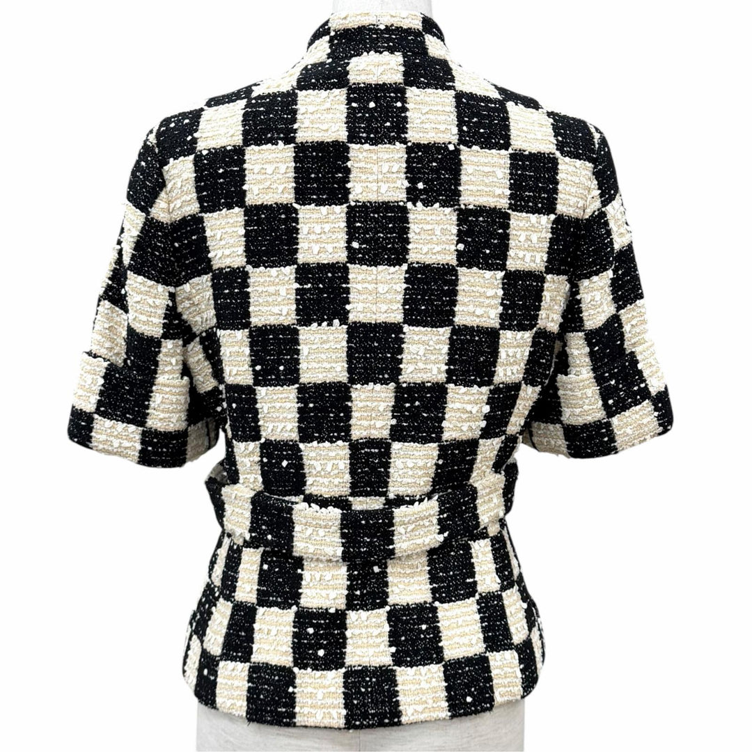 未使用品★GUCCI グッチ 652261 ブロックチェック リボンツイード ショートスリーブ ジャケット ブラック アイボリー IT 40 正規品