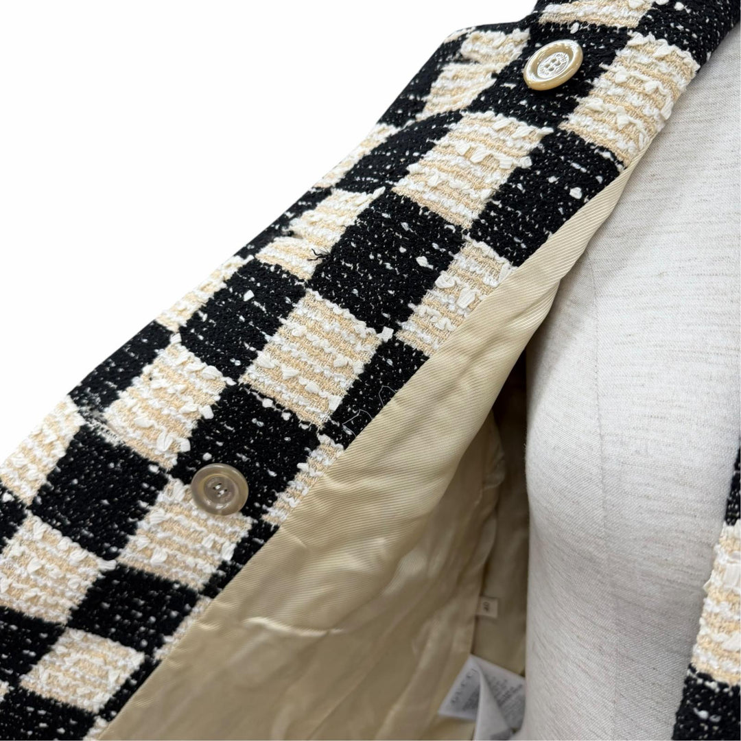 未使用品★GUCCI グッチ 652261 ブロックチェック リボンツイード ショートスリーブ ジャケット ブラック アイボリー IT 40 正規品