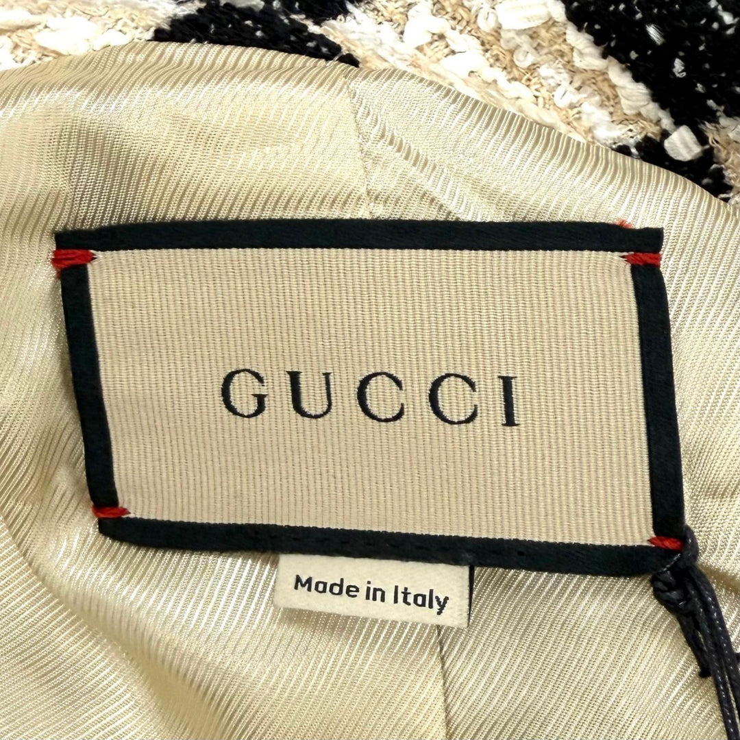 未使用品★GUCCI グッチ 652261 ブロックチェック リボンツイード ショートスリーブ ジャケット ブラック アイボリー IT 40 正規品