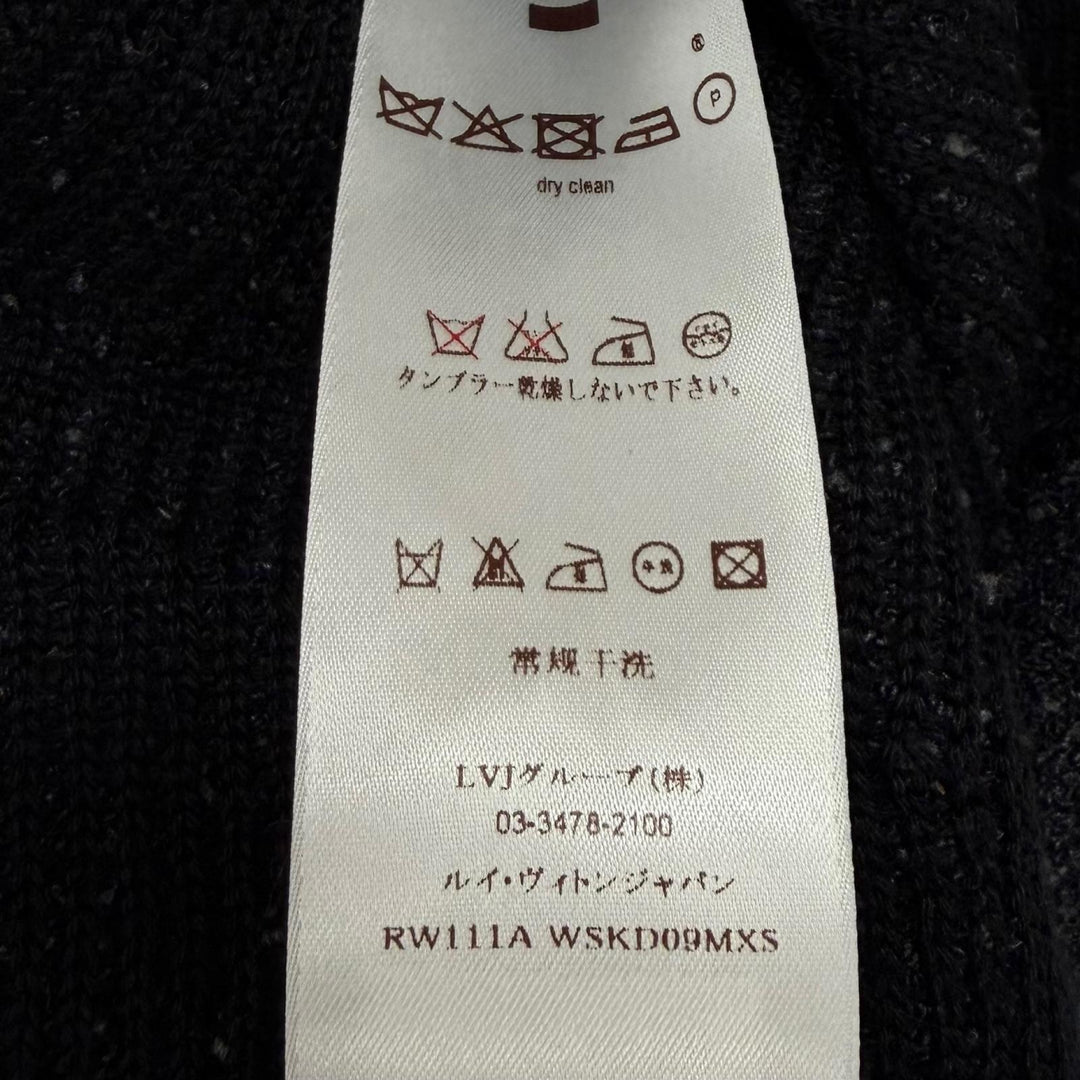 極美品★LOUIS VUITTON ルイヴィトン シルク混 ロゴリボン金具 ツイード ノースリーブワンピース ダークグレー XS イタリア製 正規品