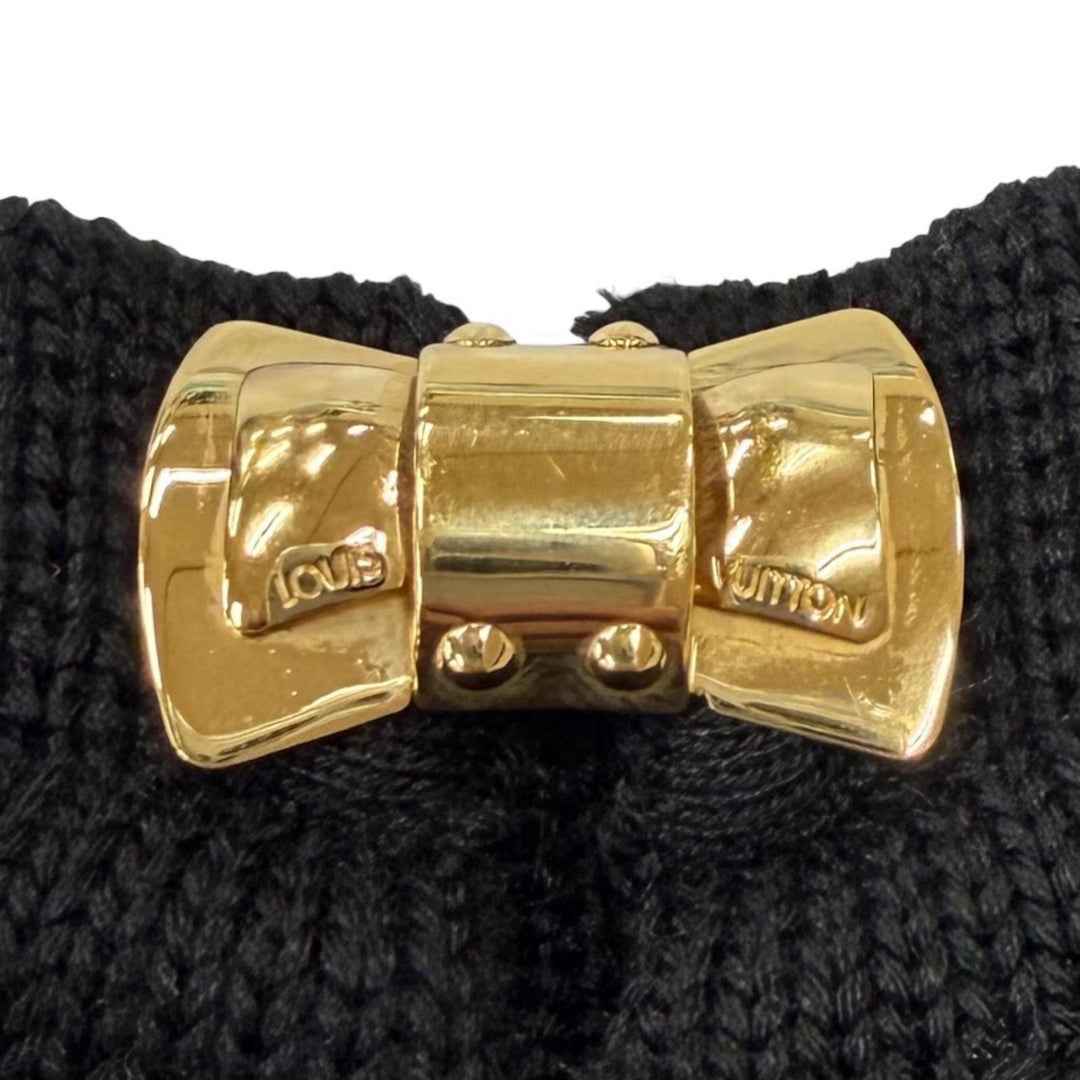 極美品★LOUIS VUITTON ルイヴィトン シルク混 ロゴリボン金具 ツイード ノースリーブワンピース ダークグレー XS イタリア製 正規品