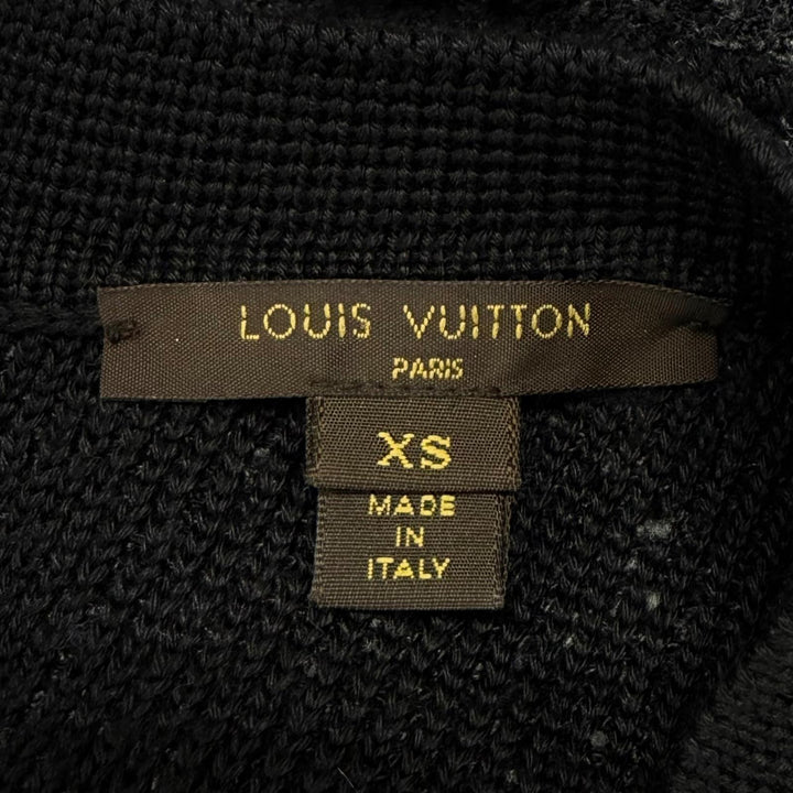 極美品★LOUIS VUITTON ルイヴィトン シルク混 ロゴリボン金具 ツイード ノースリーブワンピース ダークグレー XS イタリア製 正規品