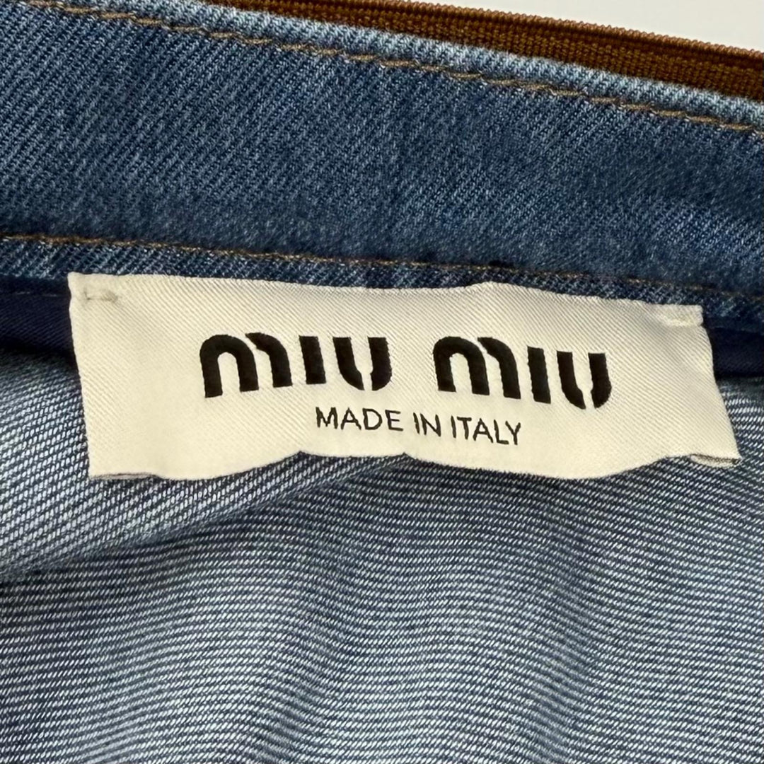 極美品★MIUMIU ミュウミュウ 2025年製 GWD343 ベルト付 コットン デニム プリーツ ロングスカート インディゴ IT 38 イタリア製 正規品