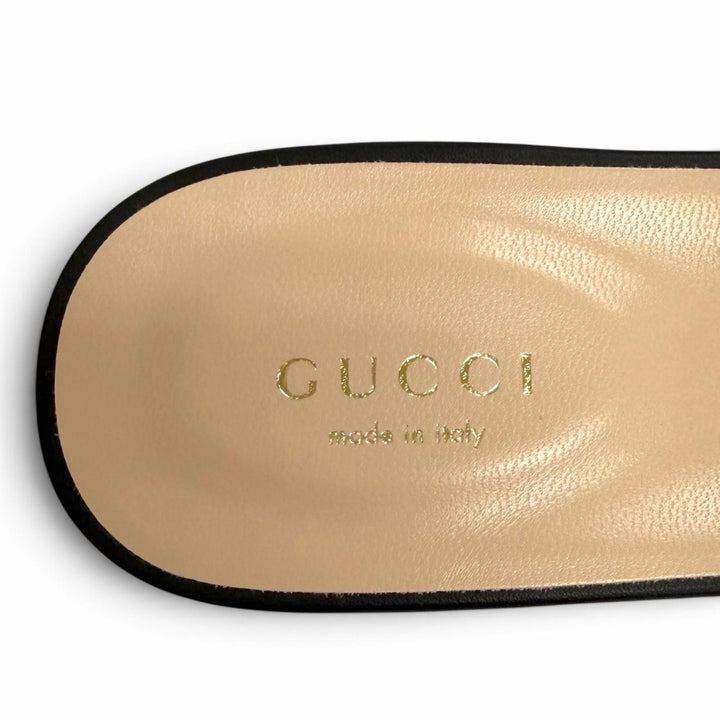 未使用品△GUCCI グッチ 694451 レザー インターロッキングG カットアウト スライドサンダル ブラック IT 36 イタリア製 箱・保存袋付き