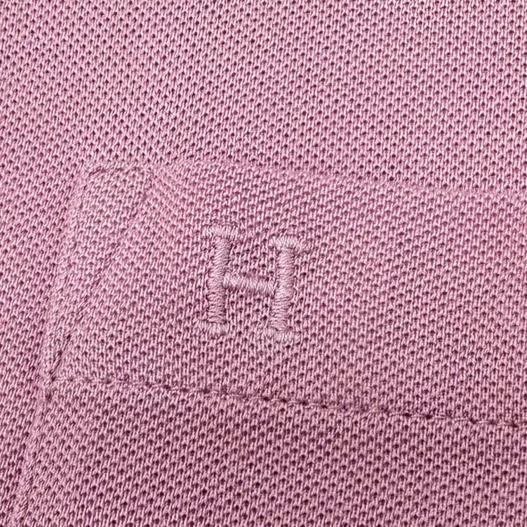 極美品▼HERMES エルメス コットン100% Hロゴ刺繍 胸ポケット ショートスリーブ 半袖ポロシャツ ピンク XL イタリア製 メンズ