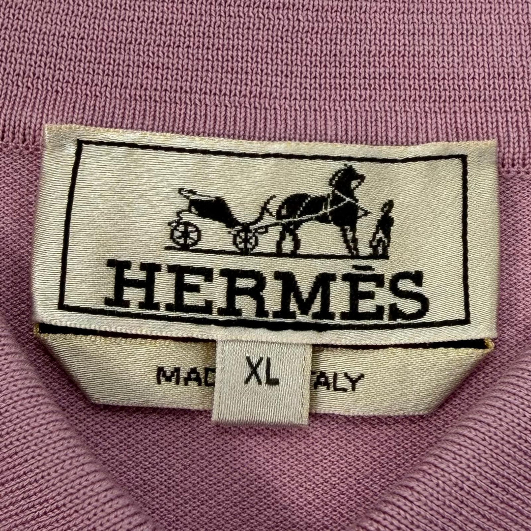 極美品▼HERMES エルメス コットン100% Hロゴ刺繍 胸ポケット ショートスリーブ 半袖ポロシャツ ピンク XL イタリア製 メンズ