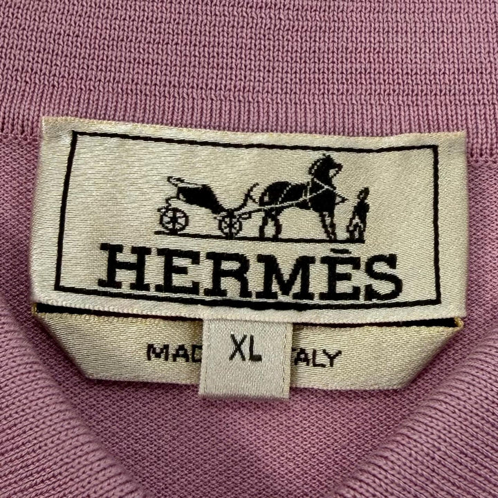 極美品▼HERMES エルメス コットン100% Hロゴ刺繍 胸ポケット ショートスリーブ 半袖ポロシャツ ピンク XL イタリア製 メンズ