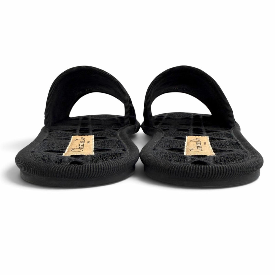 極美品△Christian Dior クリスチャンディオール DIOR CHEZ MOI ベルベット使い カナージュステッチデザイン ルームシューズ ブラック 35