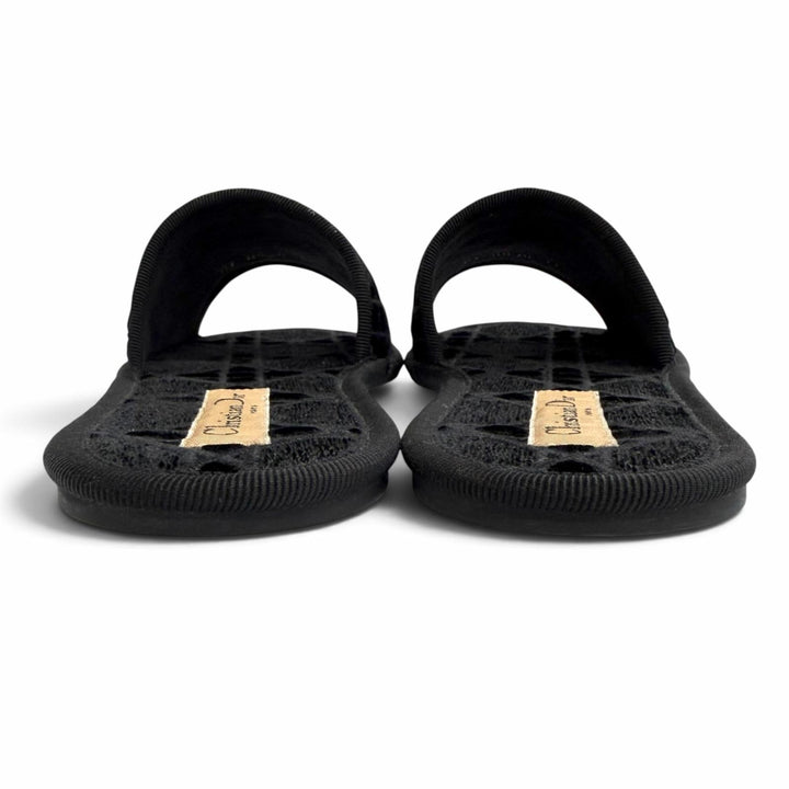 極美品△Christian Dior クリスチャンディオール DIOR CHEZ MOI ベルベット使い カナージュステッチデザイン ルームシューズ ブラック 35