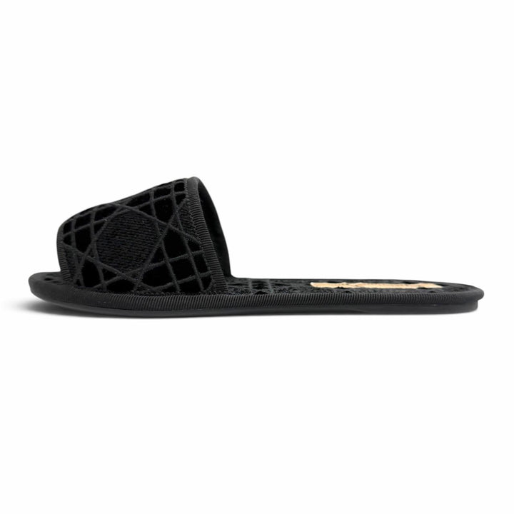 極美品△Christian Dior クリスチャンディオール DIOR CHEZ MOI ベルベット使い カナージュステッチデザイン ルームシューズ ブラック 35