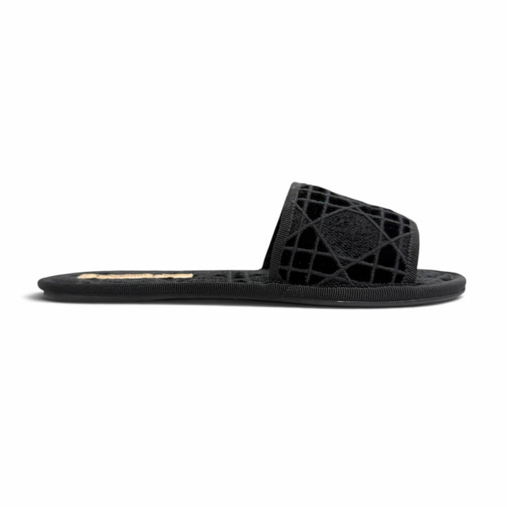 極美品△Christian Dior クリスチャンディオール DIOR CHEZ MOI ベルベット使い カナージュステッチデザイン ルームシューズ ブラック 35