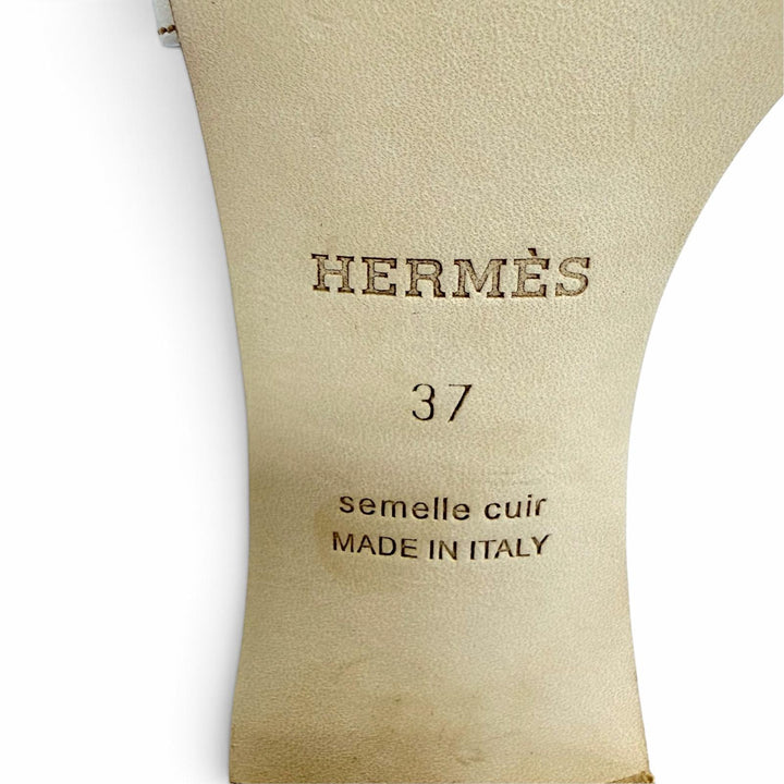 未使用品☆HERMES エルメス H071002Z オアジス レザー ミュール サンダル ホワイト 37 イタリア製 レディース 箱・保存袋付き