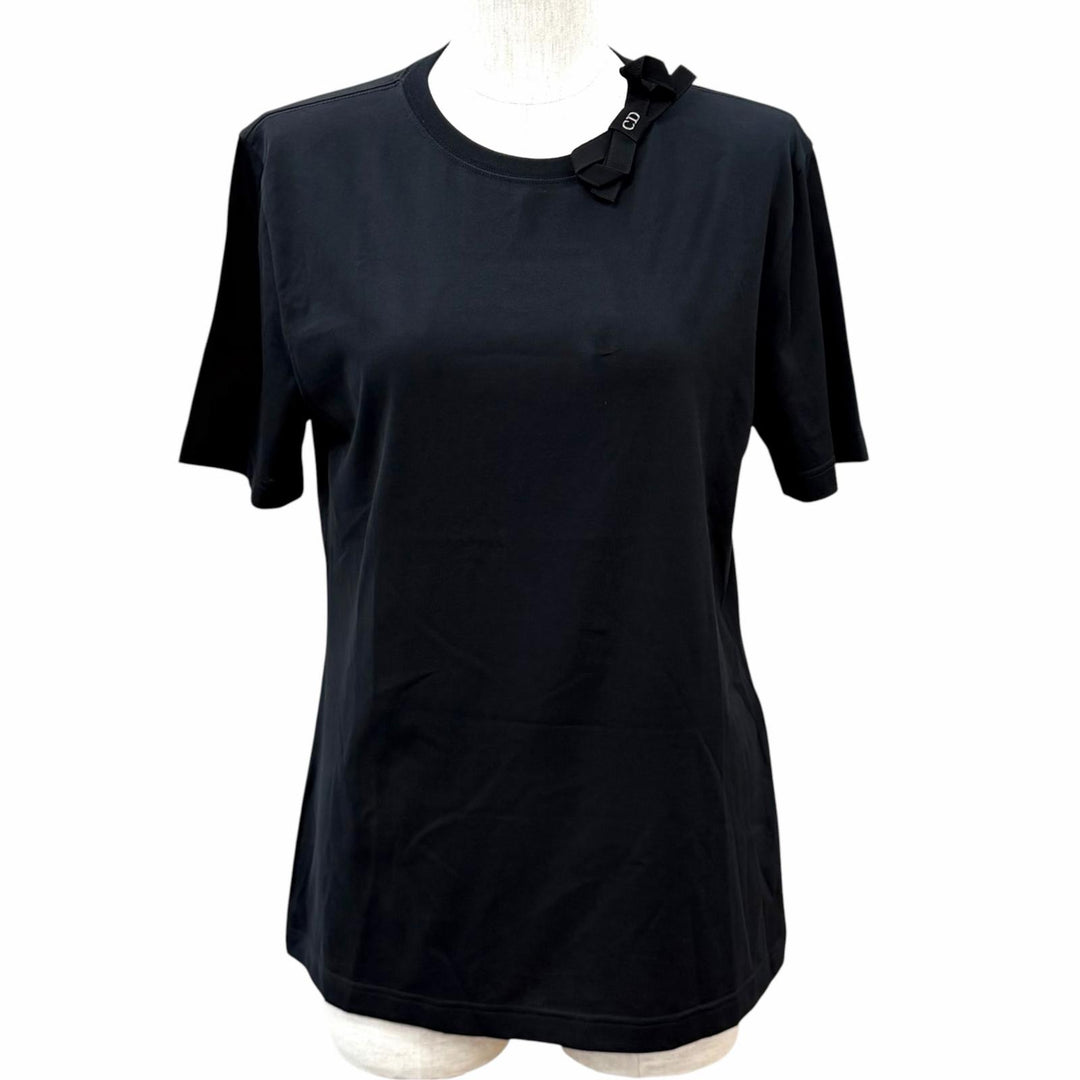 極美品★DIOR ディオール 26SS 653T13A4M21 フィット Tシャツ コットン100% グログランリボン 半袖 ブラック シルバー金具 M 伊製 正規品