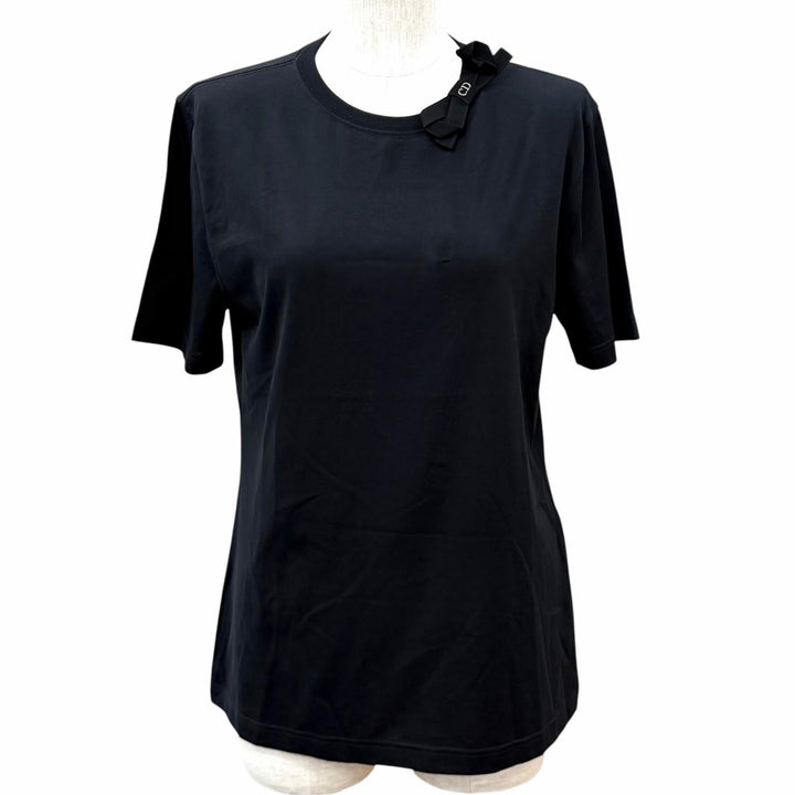 極美品★DIOR ディオール 26SS 653T13A4M21 フィット Tシャツ コットン100% グログランリボン 半袖 ブラック シルバー金具 M 伊製 正規品