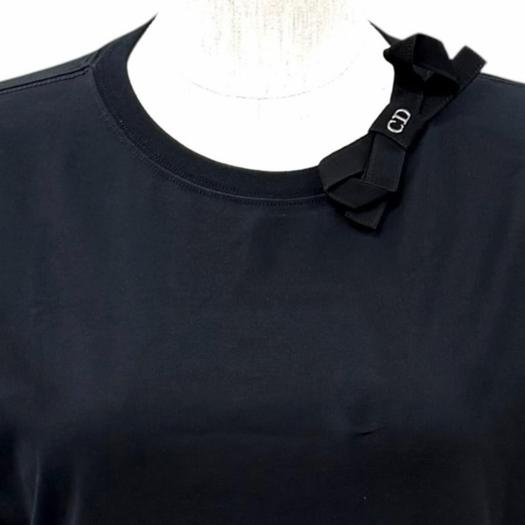 極美品★DIOR ディオール 26SS 653T13A4M21 フィット Tシャツ コットン100% グログランリボン 半袖 ブラック シルバー金具 M 伊製 正規品