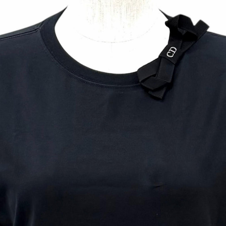 極美品★DIOR ディオール 26SS 653T13A4M21 フィット Tシャツ コットン100% グログランリボン 半袖 ブラック シルバー金具 M 伊製 正規品