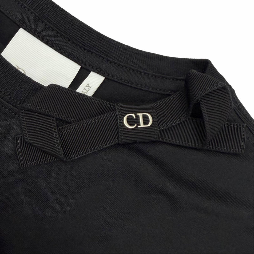 極美品★DIOR ディオール 26SS 653T13A4M21 フィット Tシャツ コットン100% グログランリボン 半袖 ブラック シルバー金具 M 伊製 正規品