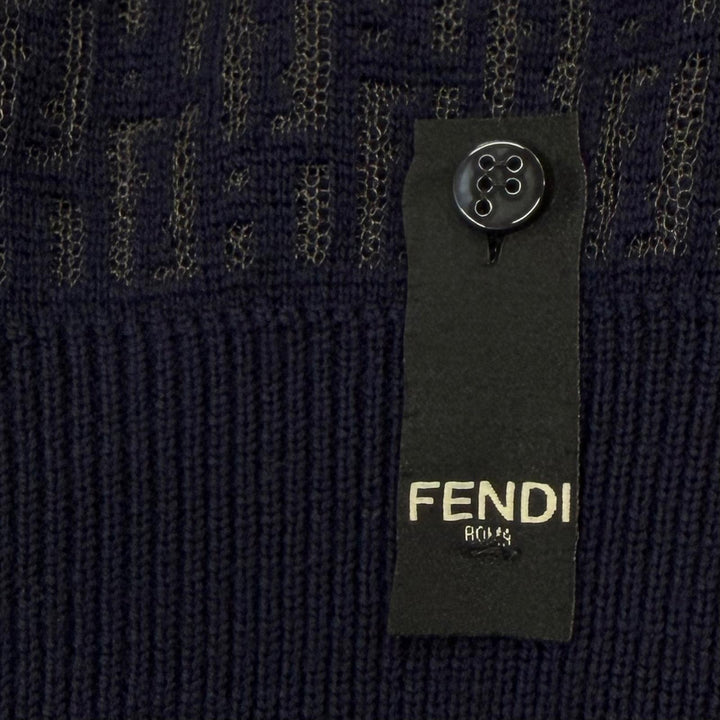 極美品▼FENDI フェンディ 2023年製 FZX091 ウール83% FFロゴ クルーネック ニットセーター ネイビー IT 46 イタリア製 正規品 メンズ