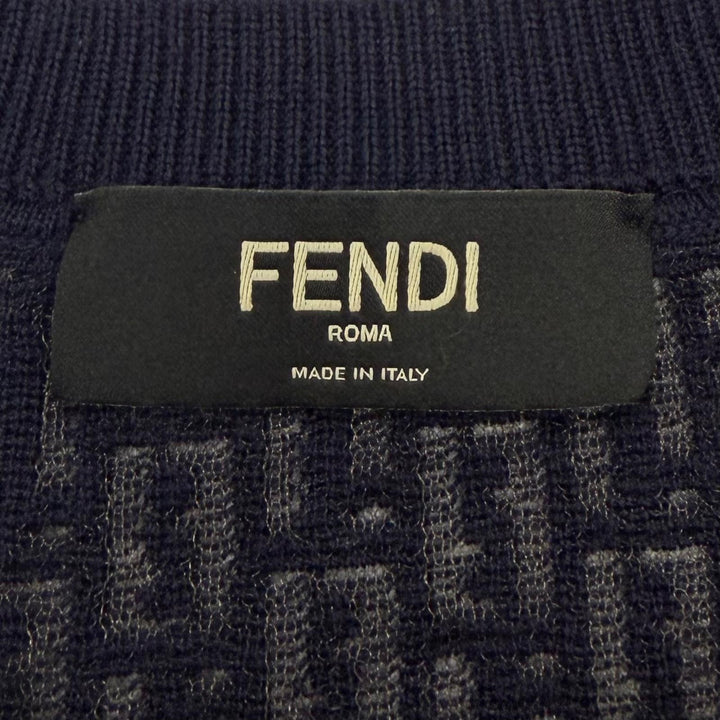 極美品▼FENDI フェンディ 2023年製 FZX091 ウール83% FFロゴ クルーネック ニットセーター ネイビー IT 46 イタリア製 正規品 メンズ
