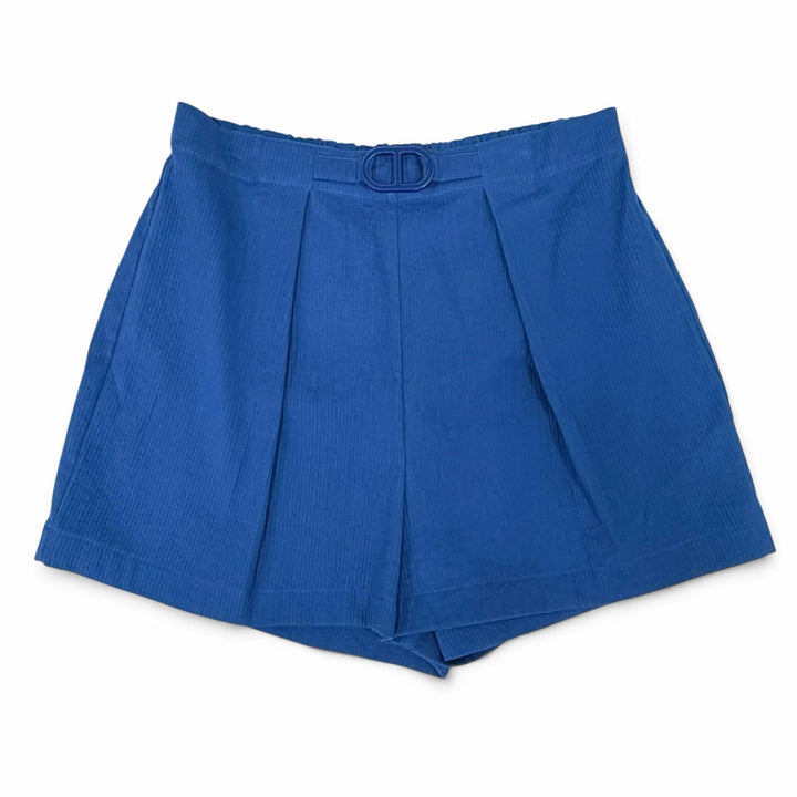 極美品△HERMES エルメス 24SS 4E3425DO コットン シェーヌダンクル 袴タック フレア ショートパンツ ブルー FR 36 フランス製 正規品
